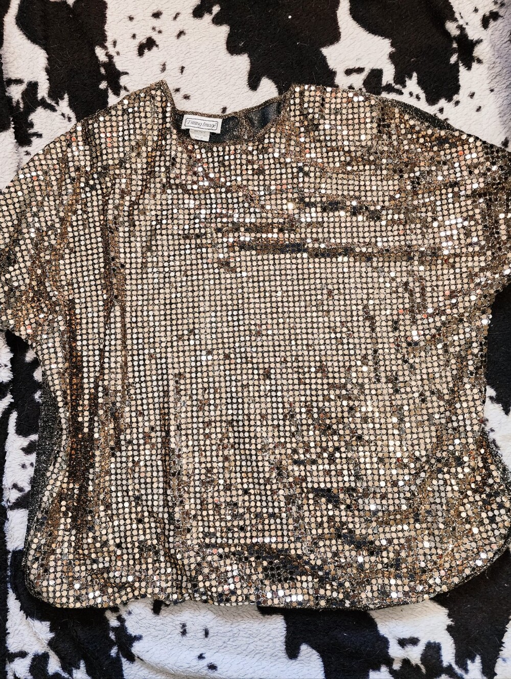 WOMEN'S 80'S SHIMMER GLAM TOP - GOLD